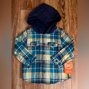 Wonder Nation Hooded Blue Plaid Flannel Button Up Shirt Size 2T